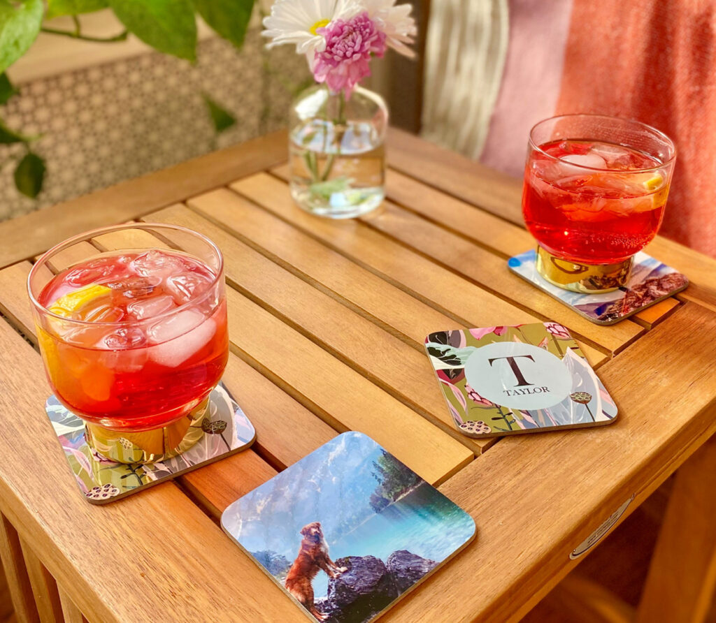 Personalized coasters made with sublimation home décor inspiration